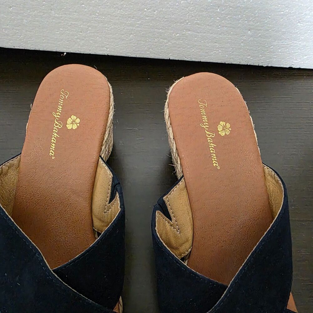 Tommy Bahama Navy Blue Taxtile Wedge Heel Slip On Espadrille Sandals  8,5M - Picture 9 of 14
